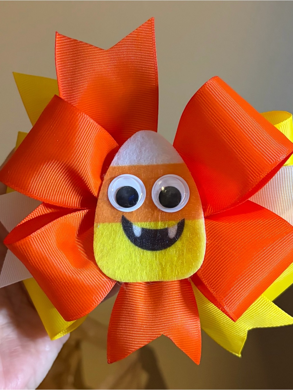 Kids Candy Corn Bow Hair Clip - Orange & Yellow New Handmade